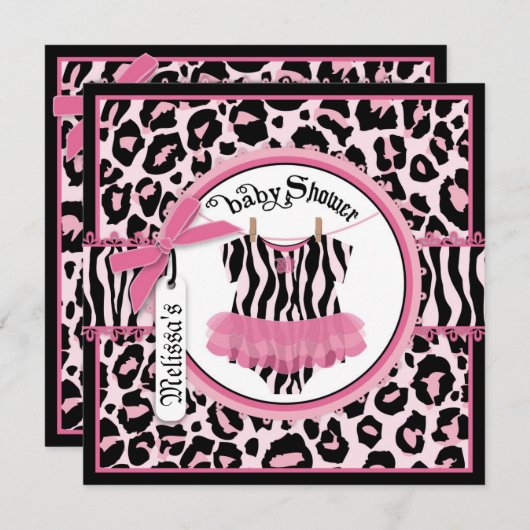 ピンクチータープリントロックスタートゥーベビーシャワー 招待状 (正面/裏面)