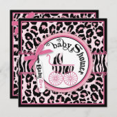 ピンクチーターロックスターベビーキャリッジベビーシャワー 招待状 (正面/裏面)