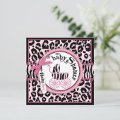 ピンクチーターロックスターベビーキャリッジベビーシャワー 招待状 (スタンド正面)