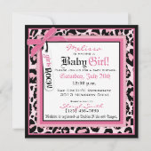 ピンクチーターロックスターベビーキャリッジベビーシャワー 招待状 (裏面)