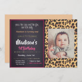 ピンクチーター誕生日招待状と写真 招待状 (正面/裏面)