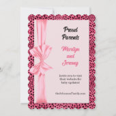 ピンクチーター誕生発表ベビーの写真 案内状 (裏面)