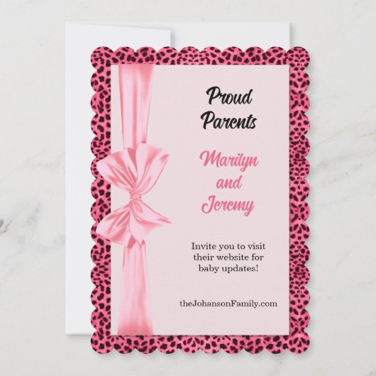 ピンクチーター誕生発表ベビーの写真 案内状 (裏面)