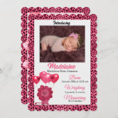 ピンクチーター誕生発表ベビーの写真 案内状 (正面/裏面)