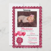 ピンクチーター誕生発表ベビーの写真 案内状 (正面)