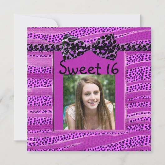 ピンクチーターSweet sixteenゼブラストライプ 招待状 (正面)