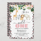 ピンクチーテプリントガールズワイルドワン誕生日 招待状 (正面/裏面)