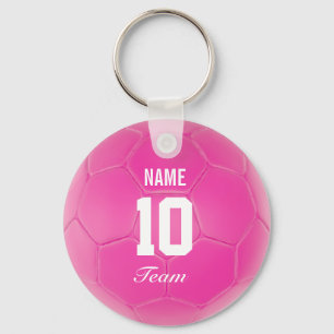 ピンクチームのサッカーボールパーソナライズされた名 キーホルダー