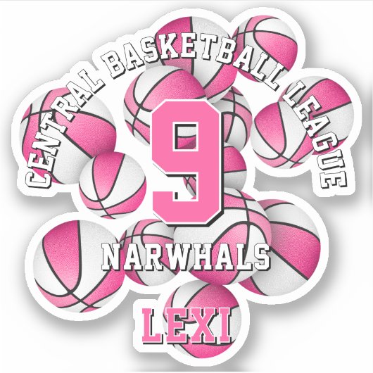 ピンクチームの色バスケットのクラスタチーム名 シール (正面)