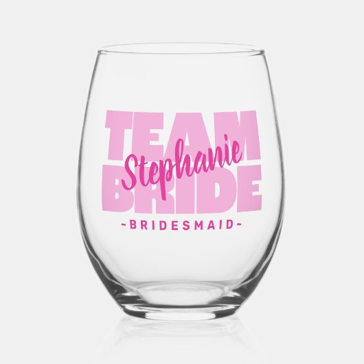 ピンクチームブライド花嫁メイドネーム結婚ズレトロクール ステムなしワイングラス (正面)