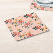 ピンクチ淡い色のノワセリーフローラ スクエアペーパーコースター (アングル)
