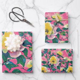 ピンクチ絵を描ノイスリーフローラ ラッピングペーパーシート