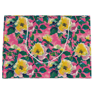 ピンクチ絵を描ノイスリーフローラ ラージペーパーバッグ