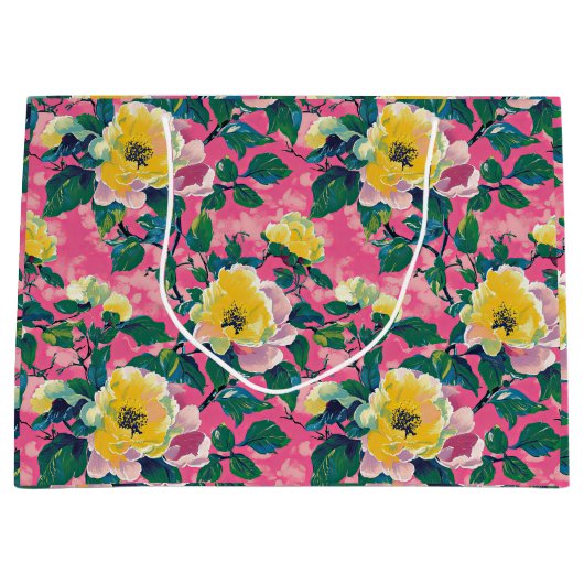 ピンクチ絵を描ノイスリーフローラ ラージペーパーバッグ (正面)