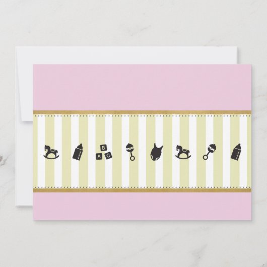 ピンクツインガールズ金ゴールドベビーシャワーストライプ招待状 招待状 (裏面)