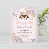 ピンクツインガールファースト聖餐式パープルフローラ 招待状 (スタンド正面)