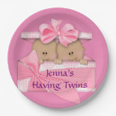 ピンクツインズアフリカ系アメリカ人ベビーシャワーパーティー ペーパープレート (正面)