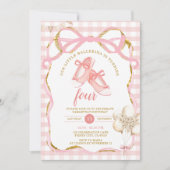 ピンクツゥバレリナギンガム誕生日 招待状 (正面)