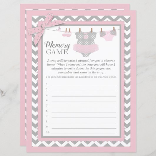 ピンクツチュシェブロンプリントベビーシャワーメモリーゲーム (正面/裏面)