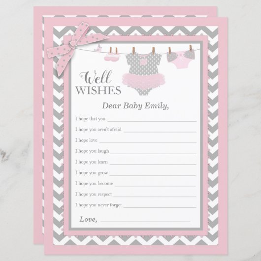 ピンクツチュシェブロンプリント赤ちゃんシャワーウィッシュ (正面/裏面)