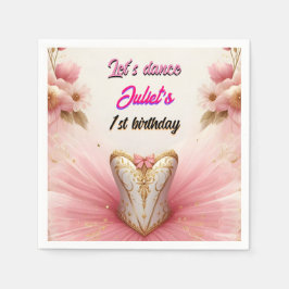 ピンクツチュシックな女の子バレリーナ1歳の誕生日 スタンダードカクテルナプキン