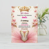 ピンクツチュシックな女の子バレリーナ1歳の誕生日 招待状 (スタンド正面)