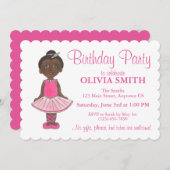 ピンクツチュバレリーナバレエダンサー誕生日パーティー 招待状 (正面/裏面)