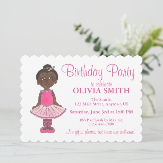 ピンクツチュバレリーナバレエダンサー誕生日パーティー 招待状 (スタンド正面)