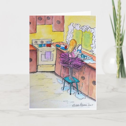 ピンクツツの女の子，フォークア絵を描ートのプリント カード (正面)