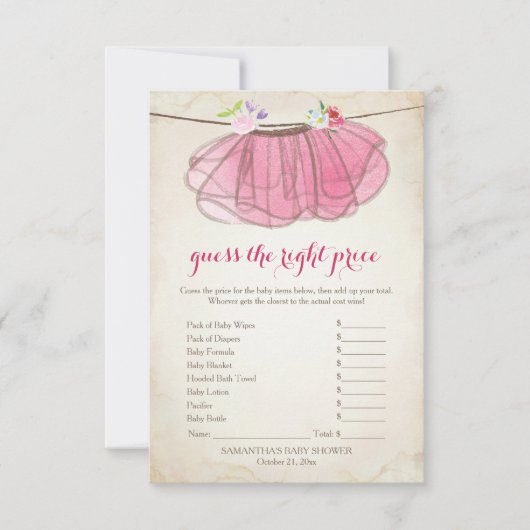 ピンクツツは正しい価格ゲームを推測 招待状 (正面)