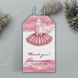 ピンクツツ金ゴールドグリッターベビーシャワー ギフトタグ