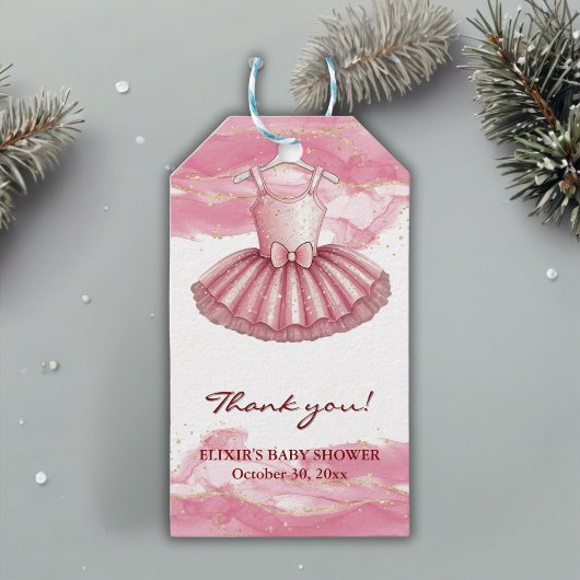 ピンクツツ金ゴールドグリッターベビーシャワー ギフトタグ