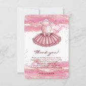 ピンクツツ金ゴールドグリッターベビーシャワー サンキューカード (正面)