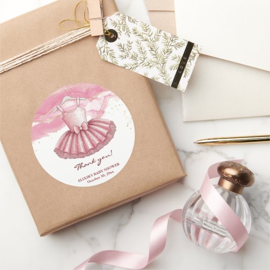 ピンクツツ金ゴールドグリッターベビーシャワー ラウンドシール (ギフト)