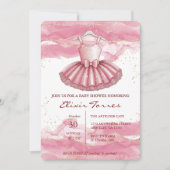 ピンクツツ金ゴールドグリッターベビーシャワー 招待状 (正面)