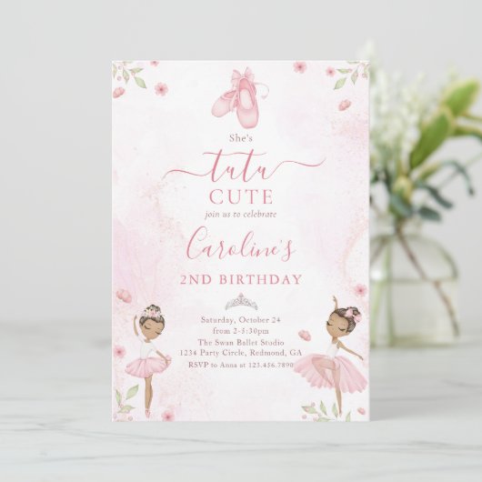 ピンクツトゥキュートバレエダンサーバレリーナ誕生日 招待状 (スタンド正面)