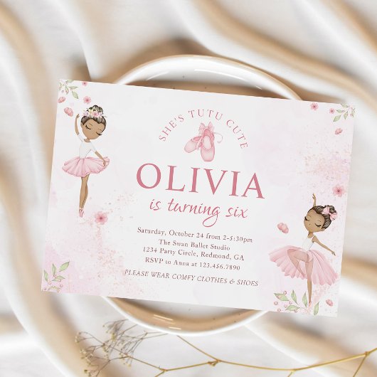 ピンクツトゥキュートバレエダンサーバレリーナ誕生日 招待状