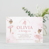 ピンクツトゥキュートバレエダンサーバレリーナ誕生日 招待状 (スタンド正面)