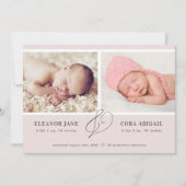 ピンクツモダンインガールズフォト誕生 案内状 (正面)