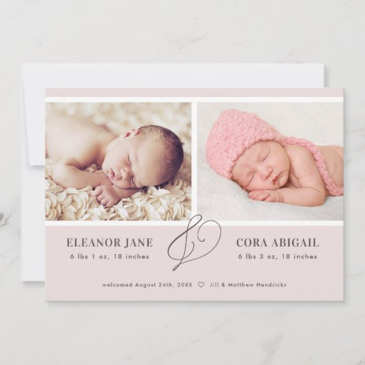 ピンクツモダンインガールズフォト誕生 案内状 (正面)