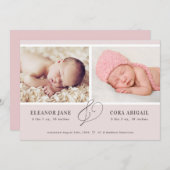 ピンクツモダンインガールズフォト誕生 案内状 (正面/裏面)