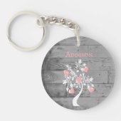ピンクツリーのハートパーソナライズされたキーチェーン キーホルダー (正面)
