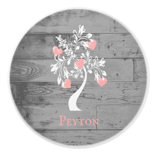 ピンクツリーのハートパーソナライズされたセラミックノブ セラミックノブ (正面)