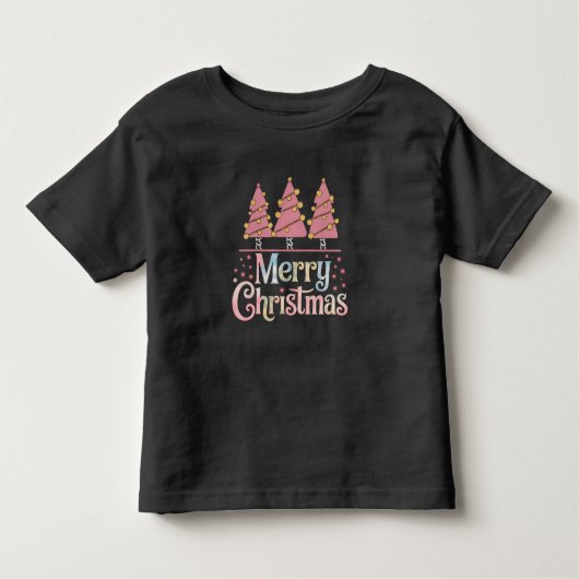 ピンクツリークリスマスホリデーウィンターガール トドラーTシャツ (正面)