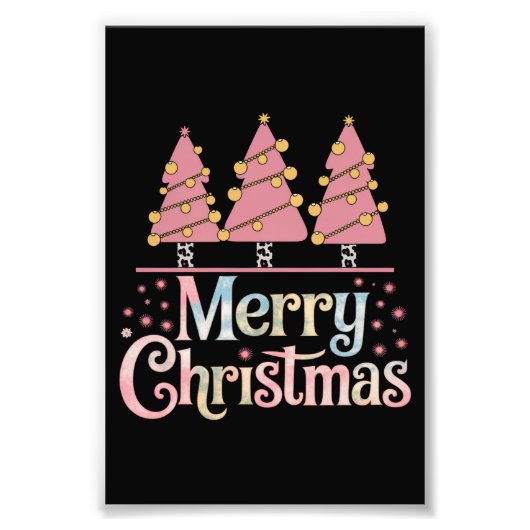 ピンクツリークリスマスホリデーウィンターガール フォトプリント            (正面)