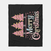 ピンクツリークリスマスホリデーウィンターガール フリースブランケット (正面)
