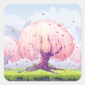 ピンクツリーズイラストレーション スクエアシール (正面)
