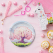 ピンクツリーズイラストレーション ペーパープレート (パーティー)