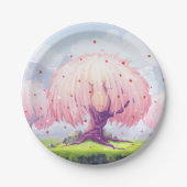 ピンクツリーズイラストレーション ペーパープレート (正面)