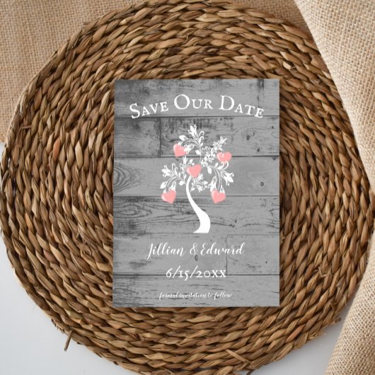 ピンクツリーハートセーブ・ザ・デート案内 案内状